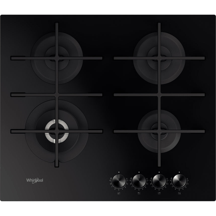 Plita incorporabila Whirlpool GOWL628NBEE, Gaz, 4 arzatoare, Gratare fonta, MultiStep, 60 cm, Negru