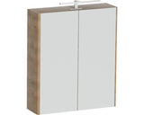 Dulap baie cu oglinda Cubo si iluminare LED, 2 usi, PAL, 70x65 cm decor Stejar