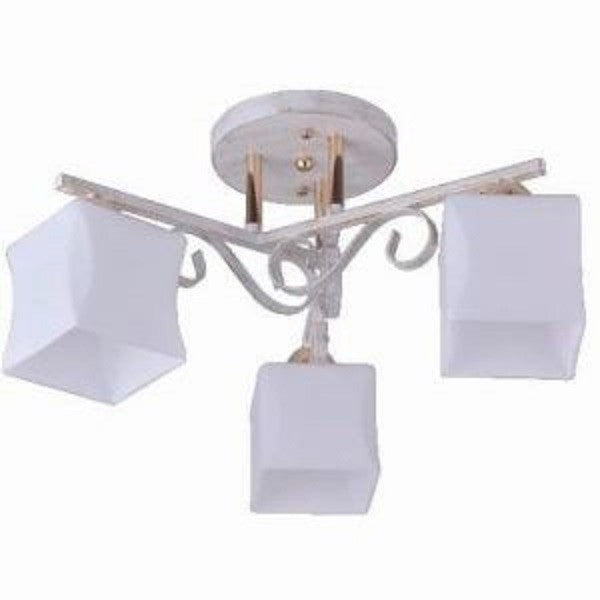 Lustra Bold alb patinat, abajur sticla alba, 3X60W, dulie E27