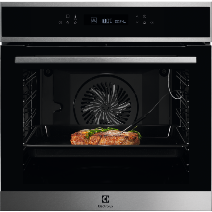 Cuptor incorporabil Electrolux COE7P31X, Electric, 71l, Autocuratare pirolitica, SenseCook, Food Sensor, Even Cooking, Grill, Soft close, Clasa A+, Inox/Negru