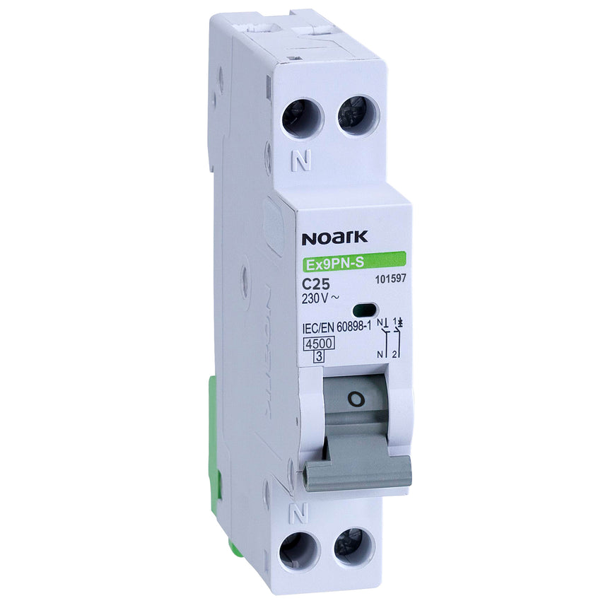 Siguranta electrica automata Noark 101597, 1P+N, 1 modul, curba C, cap. de rupere 4,5kA, 25A