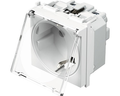 Priza Simpla Cu Impamantare Tem, Capac De Protectie Transparent, Alb