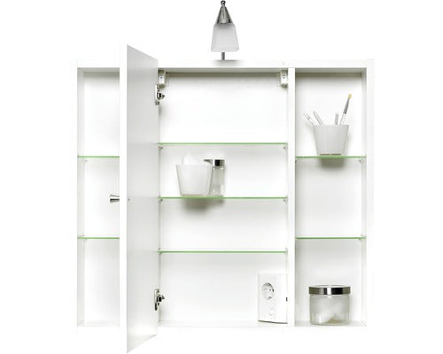 Dulap baie cu oglinda Sieper Latina, iluminare cu halogen si rafturi laterale, lemn/aluminiu, 72x78 cm, alb, IP 20