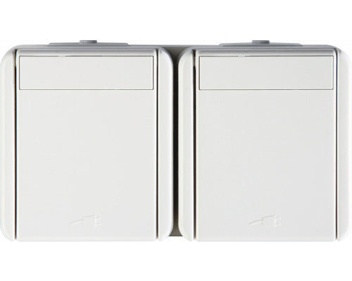 Priza Dubla Cu Impamantare Tem Fontana Ip44 Alb, Montaj Aplicat Orizontal