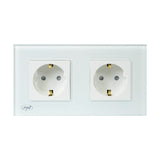 Priza dubla incastrabila PNI WP202W, cu rama din sticla, 16A, 2X3000W, 230V, Alb