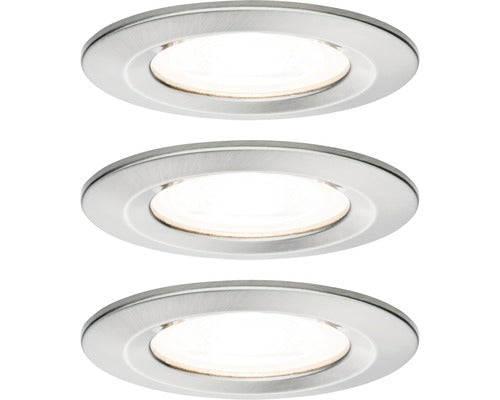 Spoturi incastrabile fixe Nova GU10 6,5W IP44, Ø78 mm, becuri LED incluse, nichel mat, pachet 3 bucati