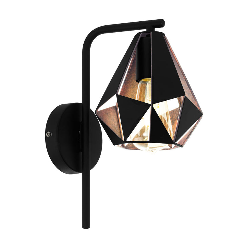 Aplica vintage CARLTON 4, EGLO, E27, 1x60W, otel, negru, finisaj cupru antichizat, 16 x 31.5 x 22.5 cm