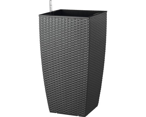 Ghiveci Tip Vaza Lafiora, Material Plastic, 36x36x66 Cm, Antracit, Inclusiv Set De Udare A Pamantului Si Indicator Al Nivelului De Apa