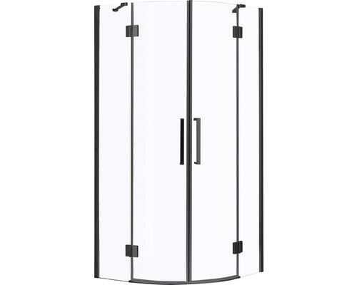 Cabina de dus semirotunda basano Romallo black R550 90 x 90 cm sticla transparenta profil negru mat