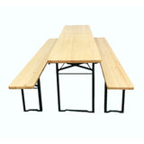 Set berarie STANDARD din lemn masiv de rasinos, 220x50 cm, pentru terasa sau gradina, o masa si doua banci, culoare natur