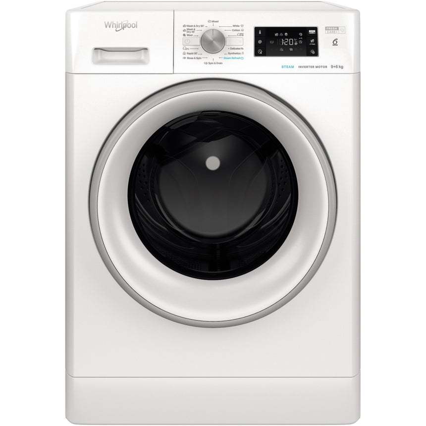 Masina de spalat rufe cu uscator Whirlpool FFWDB 964489SVEE, 9 kg spalare, 6 kg uscare, 1400 rpm, FreshCare+, 6th Sense, Motor Inverter, Steam Refresh , Clasa A, Alb