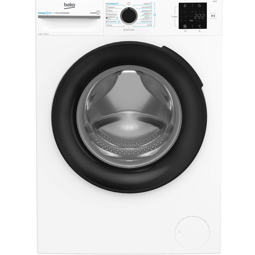 Masina de spalat rufe Beko BM3WFSU38413WB, 8 Kg, 1400 RPM, Clasa A, SteamCure, Recycled Tub, ProSmart Inverter Motor, AddXtra, WaterMode, ColdWash, Alb