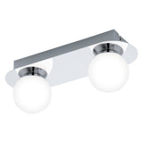 Aplica Mosiano, EGLO, LED, 2x3.3W, 680 lm, 3000K lumina calda, otel inoxidabil, crom, sticla alba, 30 x 11 x 10 cm, IP44, A+