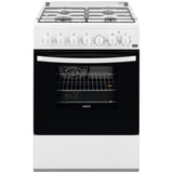 Aragaz Zanussi ZCK67211WA, Mixt, 4 arzatoare, Grill, Cuptor electric, 6 functii, Aprindere electrica, 54 l, 60 cm, Alb