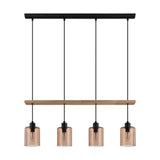Pendul vintage COOLMONT, EGLO, E14, 4x40W, otel, lemn, sticla, negru, natur, bronz transparent, 110 x 77.5 x 10 cm, inaltime reglabila
