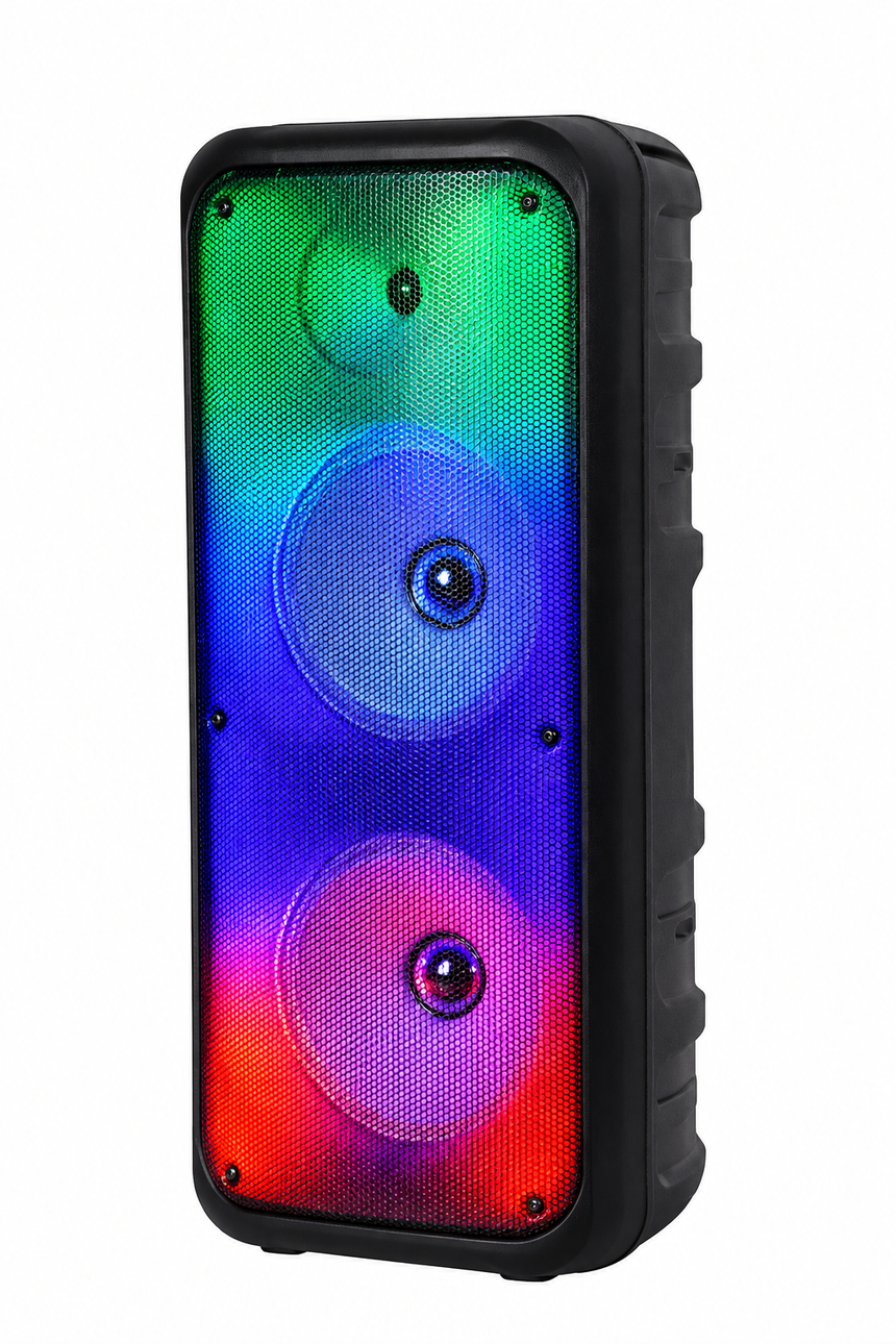 Boxă Portabilă NHE AY 8801, 2 x 8", 1200W PMPO, Bluetooth, RGB, Baterie 3000 mAh, Microfon și Telecomandă