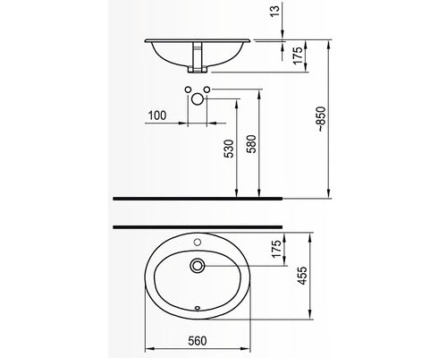Lavoar Oval Neo, 56 cm, Montaj Incastrat, Alb