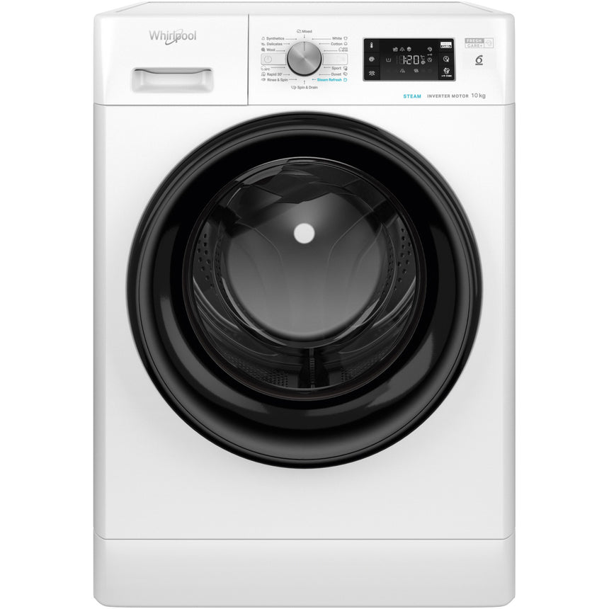 Masina de spalat rufe Whirlpool FreshCare+ FFB10469BVEE, 10kg, 1400 rpm, Clasa energetica A, Steam Refresh, Tehnologia al-6lea Simt, Motor Inverter, Alb/Negru