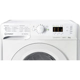 Masina de spalat rufe Indesit MTWA91283WEE, 9kg, 1200 RPM, Clasa D, Motor Inverter, Display LED+, MyTime, Fast Cycles, Alb