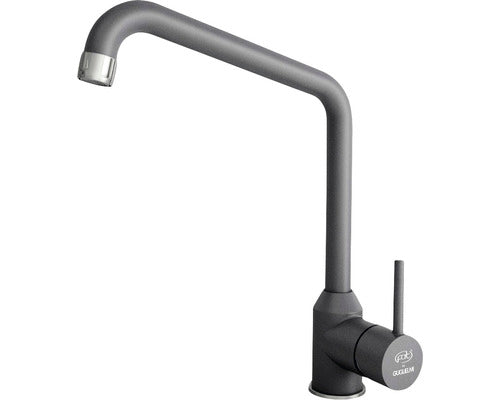 Baterie bucatarie monocomanda Guglielmi Impact, pipa inalta, cartus cu disc ceramic 35 mm, aerator M24, Fatgranit Basalt