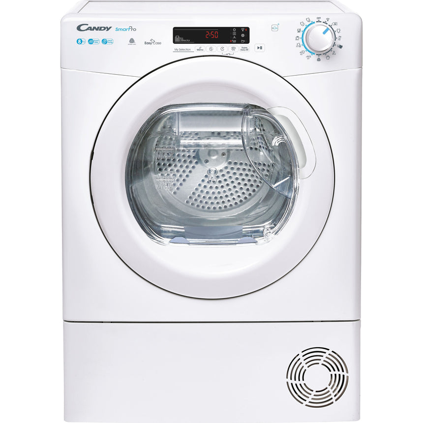 Uscator de rufe Candy Smart Pro CSOE H8A2DE-S, Pompa de caldura, 8 kg, Clasa E, WiFi, Easy case, Senzor uscare, Antisifonare, Alb