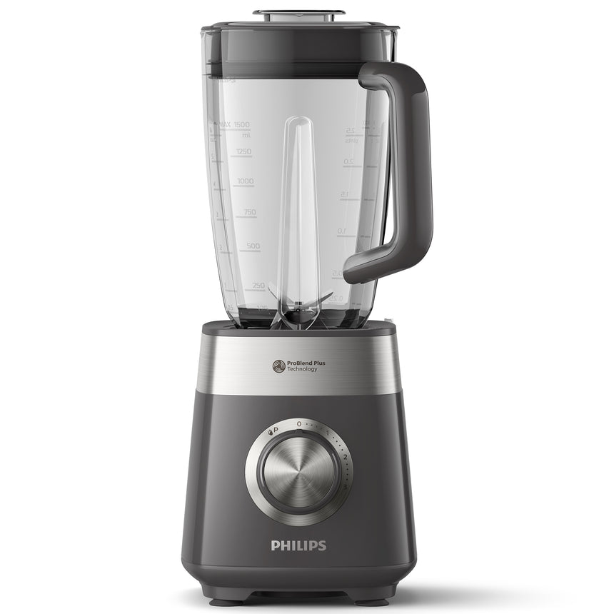 Blender Philips HR3020/20 Seria 5000, 1000 W, Lame noi ProBlend Plus, Vas cu straturi ProBlend Plus, 3 viteze plus Impuls, Lame detasabile, capacitate 2 litri, Gri inchis