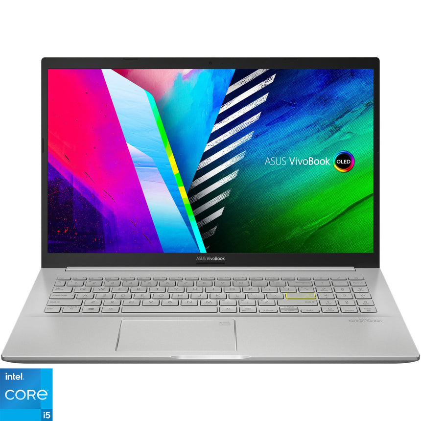 Laptop ASUS Vivobook 15 K513EA cu procesor Intel® Core™ i5-1135G7, 15.6", Full HD, 8GB, 512GB SSD, Intel Iris Xᵉ Graphics, No OS, Spangle Silver