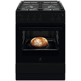 Aragaz Electroluc LKG604003K, Gaz, 4 arzatoare, Gratar fonta, Grill, Autocuratare catalitica, Aprindere electrica, 59 l, 60 cm, Negru