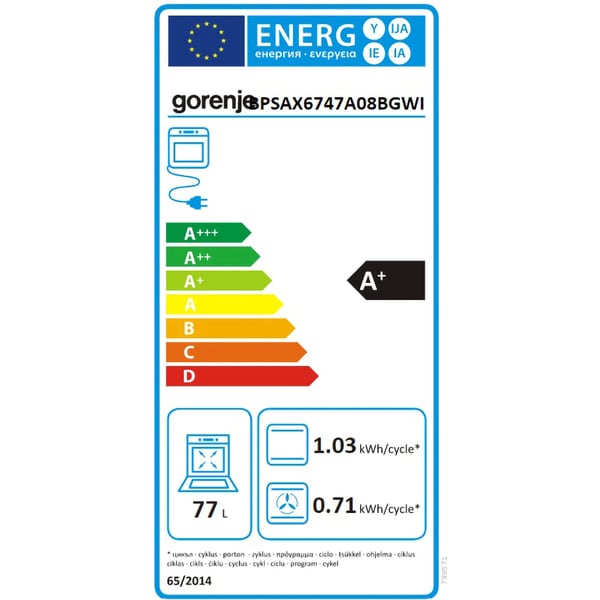 Cuptor Incorporabil GORENJE BPSAX6747A08BGWI, Electric, Autocuratare Pirolitica, 77 l, Clasa A+, Negru