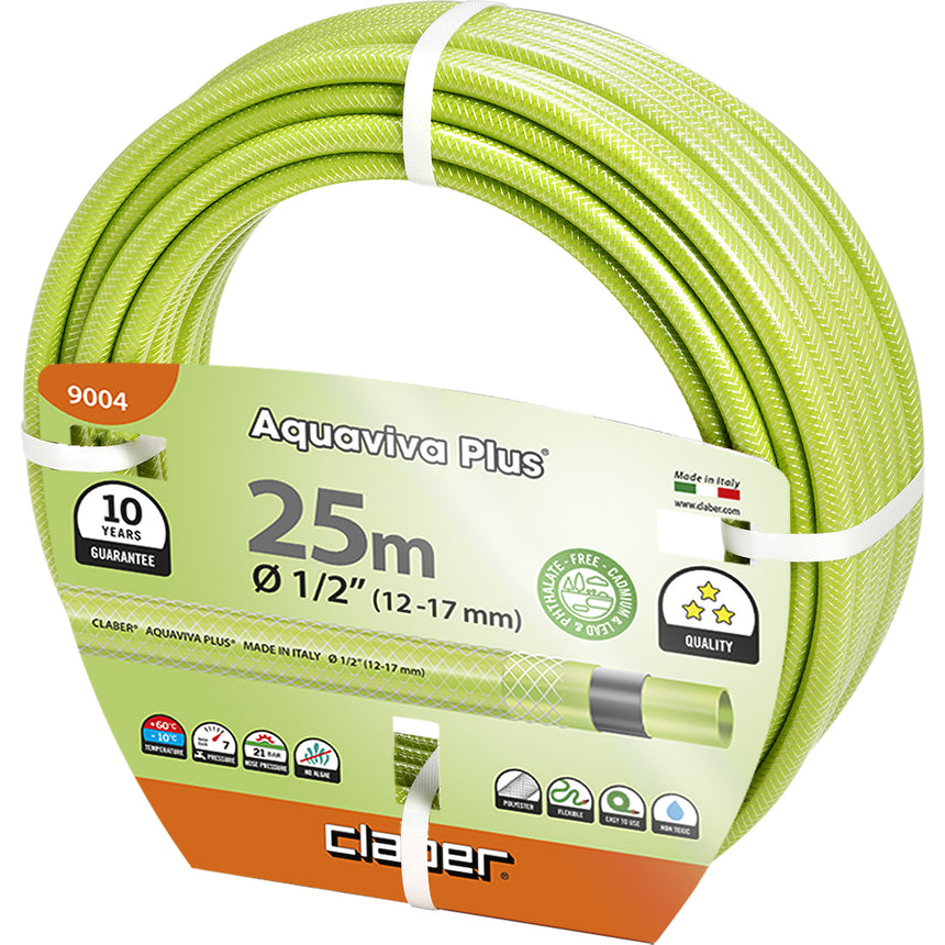 Furtun pentru gradina Claber Aquaviva Plus,lungime 25 m,diametru 1/2 (12-17 mm),presiune 7 bar,tratament anti alge,rezistenta UV