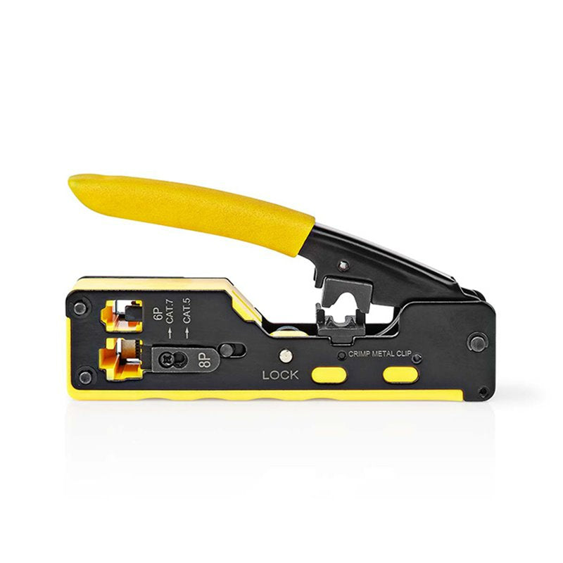 Cleste de sertizare Nedis pass through CAT5 CAT5e CAT6 CAT6a CAT7 RJ12 RJ45 galben CCGG89510BK