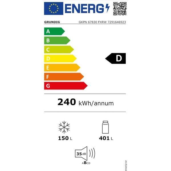 Combina Frigorifica GRUNDIG GKPN 67830 FXRW, No Frost Duo Cooling, 551 l, H 187 cm, Clasa D, Dark Inox