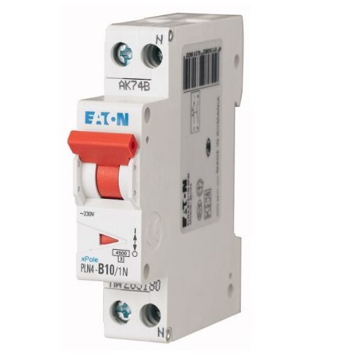 Siguranta electrica automata EATON 263288, PLN4-B10/1N, latime 1 modul, 4,5kA, 1P+N, caracteristica B, 10A
