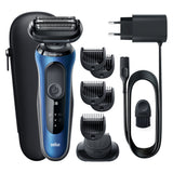 Aparat de ras electric Braun Series 6 61-B1500s Wet&Dry, AutoSense ,4 elemente de taiere, SensoFlex, accessorii pentru ingrijirea barbii,Trusa de voiaj, Albastru