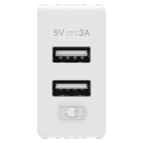 Priza USB Dubla Gewiss System GW20362 A+A 5V 3A 1 Modul Alb