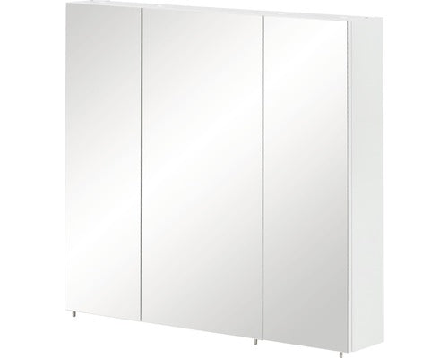 Dulap Baie cu Oglinda, 3 Usi, PAL, 70x70 cm Alb Lucios