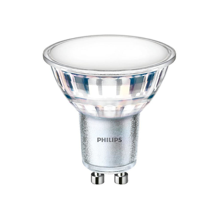 Bec LED spot Philips PAR16, GU10, 4.9W, 550 lm, lumina alba calda (3000K), Clasa energetica E