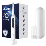 Periuta de dinti electrica Oral-B iO5 cu Tehnologie Magnetica si Micro-Vibratii, Inteligenta artificiala, Display conversational, Senzor de presiune Smart, 5 moduri, 1 capat, Trusa de calatorie, Alb
