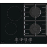 Plita incorporabila Gorenje GCE691BSC, Mixta, 2 zone de gatit, 2 arzatoare gaz, Control butoane, Gratar fonta, Indicator caldura reziduala, 60 cm, Negru