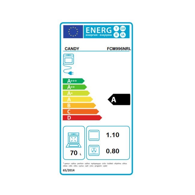 Cuptor incorporabil Candy FCM996NRL, 70 L, 2100 W, 9 functii, clasa energetica A, negru