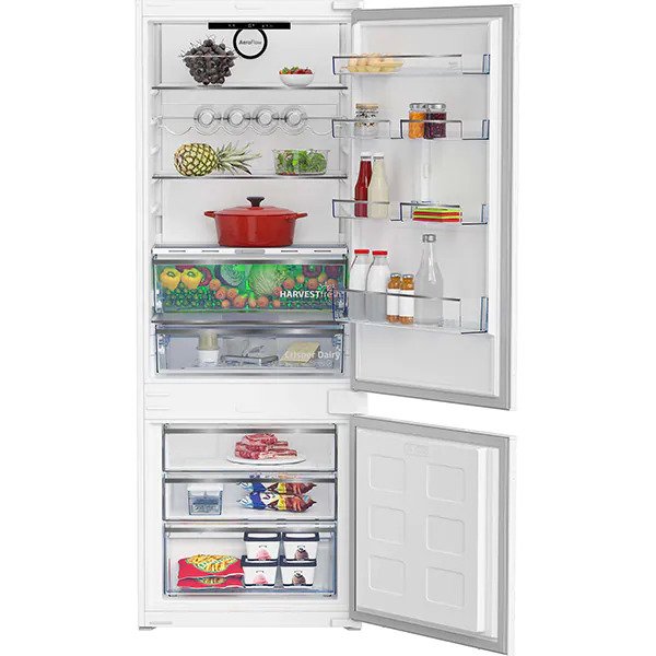 Combina frigorifica incorporabila BEKO BCNE400E40SN, 370 l, No Frost, Raft sticle, HarvestFresh, Display touch control, Clasa E, H 194 cm, Alb