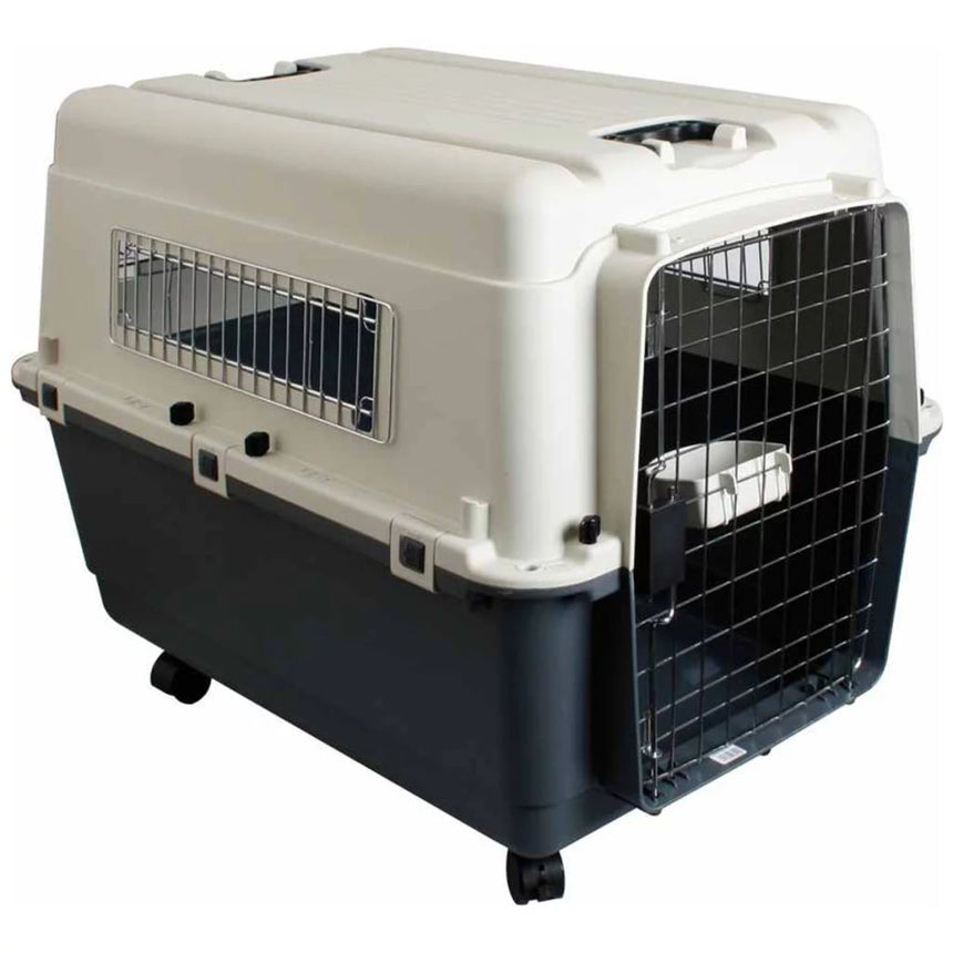 Cusca transport pentru animale de companie FLAMINGO, Plastic, 80 x 56 x 59 cm, Gri/Alb