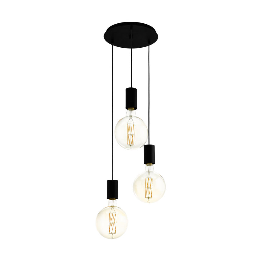 Pendul POZUETA, EGLO, E27, 3x40W, otel, negru, 150 x 34 cm, inaltime reglabila