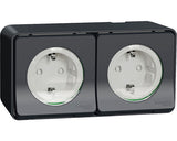 Priza tripla cu impamantare Schneider Mureva MUR86038, montaj aplicat orizontal, protectie copii, IP55, Gri