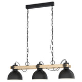 Pendul vintage Lubenham, EGLO, E27, 3x28W, otel, lemn, negru-maro, 110 x 90 x 20 cm, inaltime reglabila, IP20