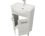 Set Mobilier Baie, Woody 55 cm, Include Baza Lavoar, Lavoar si Oglinda, Stejar Gri
