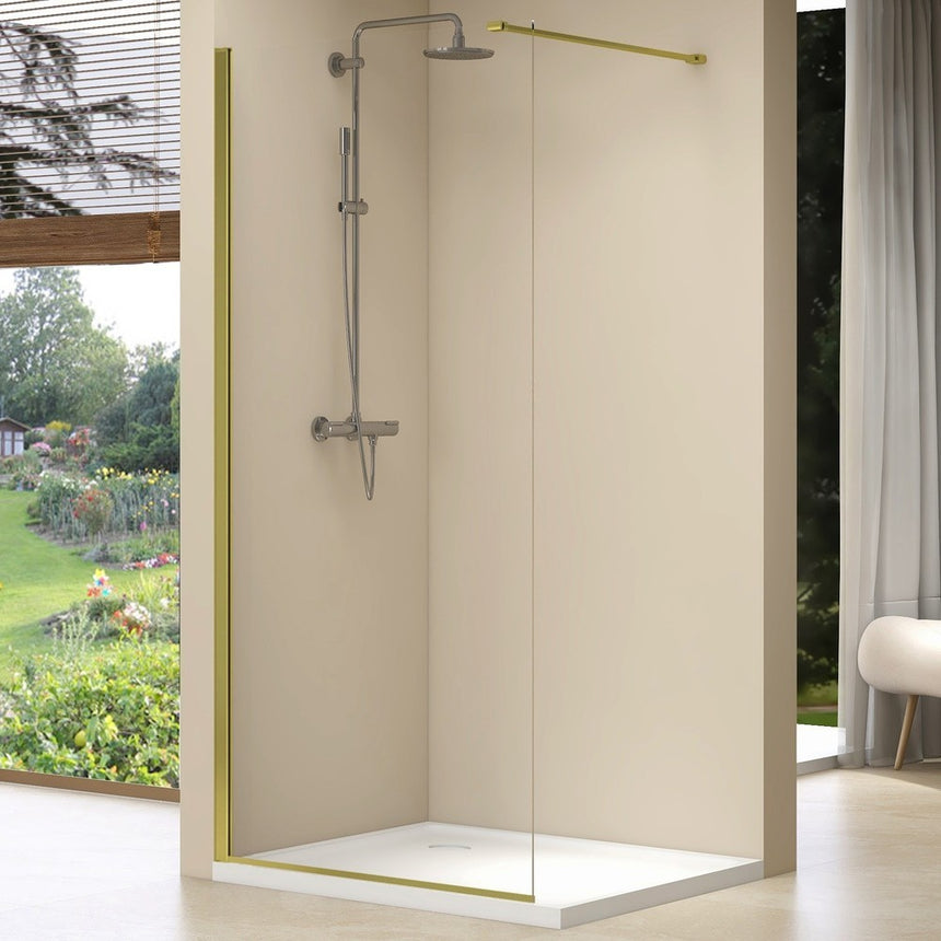 Perete fix pentru dus Belform Fortuna, 100xH200 cm, profil auriu mat