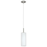 Pendul Troy 3, EGLO, E27, 1x60W, otel, nichel satinat, sticla satinata, alb, 110 x 12 x 10.5 cm, inaltime reglabila, IP20