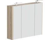 Dulap baie cu oglinda Cubo si iluminare LED, 3 usi, PAL, 70x85 cm decor Sonoma