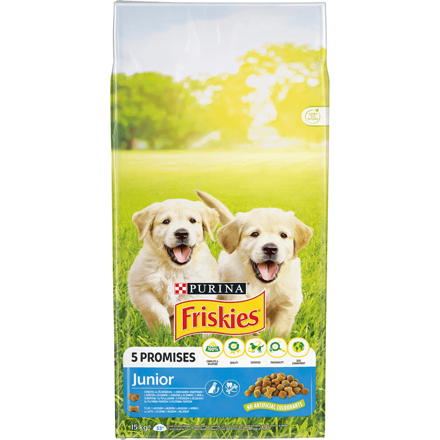 Hrana uscata pentru caini Friskies Junior, Pui & Legume, 15 Kg